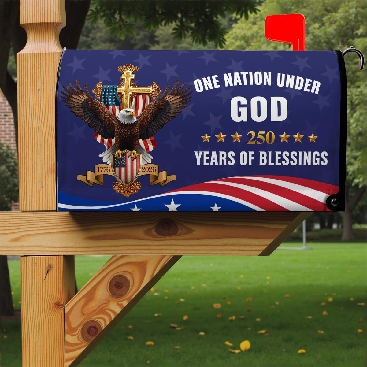 Ancordivo 4th of July Patriotic Mailbox Covers Magnetic Standard Size 21 x 18 Inch 250th Anniversary 1776-2026 One Nation Under God Mailbox Wraps Post Letter Box Cover for Garden Yard Decor