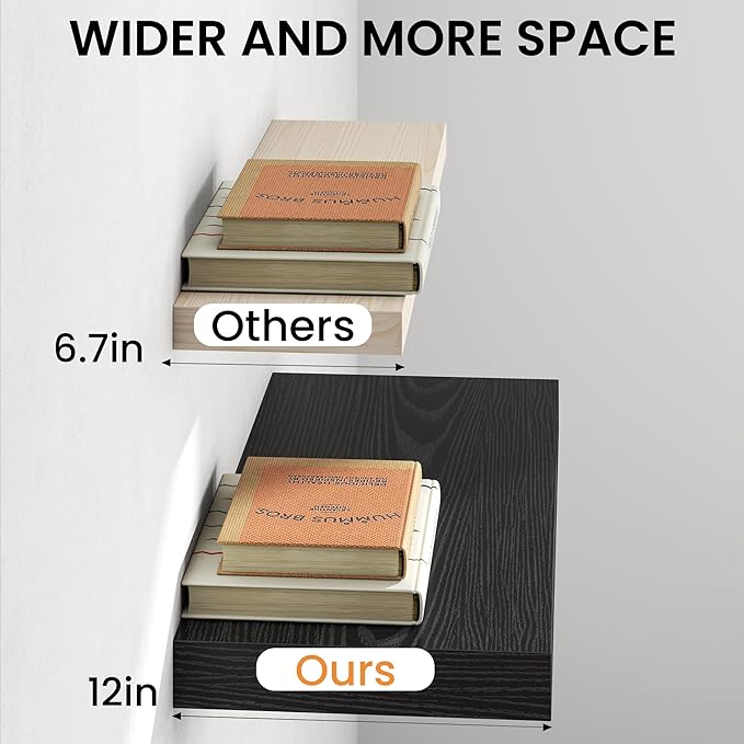 Black Floating Shelves 55Inch Long, 12 Inch Deep Floating Shelves