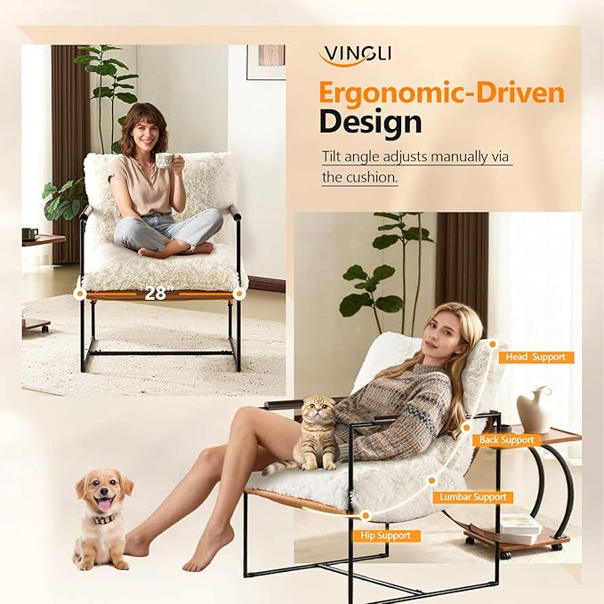 VINGLI 28" Wide Plush Upholstery Sling Modern Accent Chairs Set of 2, Cute
