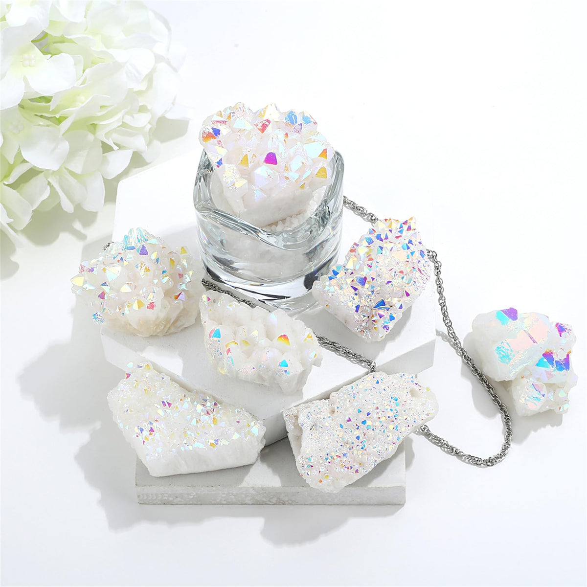 YATOJUZI Angel Aura Crystal Cluster Raw Rocks Quartz Stones Healing Crystals and Titanium Coated Mineral Geode Reiki Gemstones Druzy for Energy Protection 1PCS