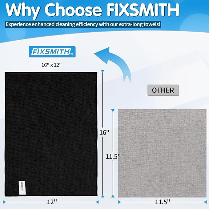 FIXSMITH Black Microfiber Cleaning Cloth -Pack of 24, Highly Absorbent Cleaning