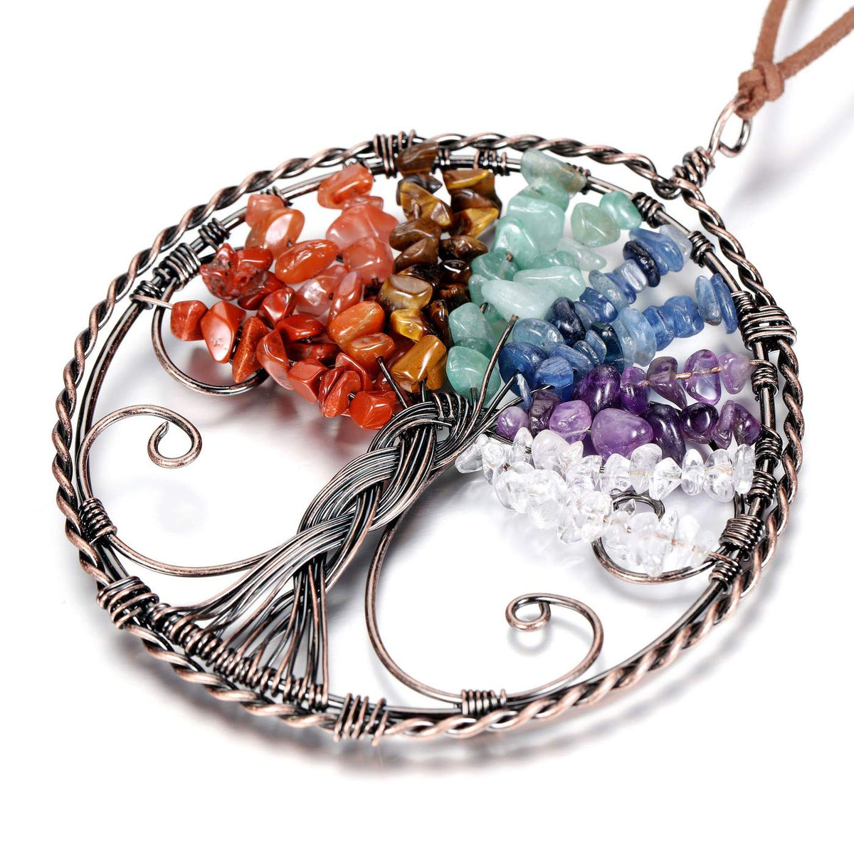 PESOENTH Chakra Crystal Tree of Life Wall Hanging Decor Gifts for Women,Chakra Stones Healing Crystals Window Feng Shui Home Hanging Decorations Car Ornaments Christmas Tree Decor