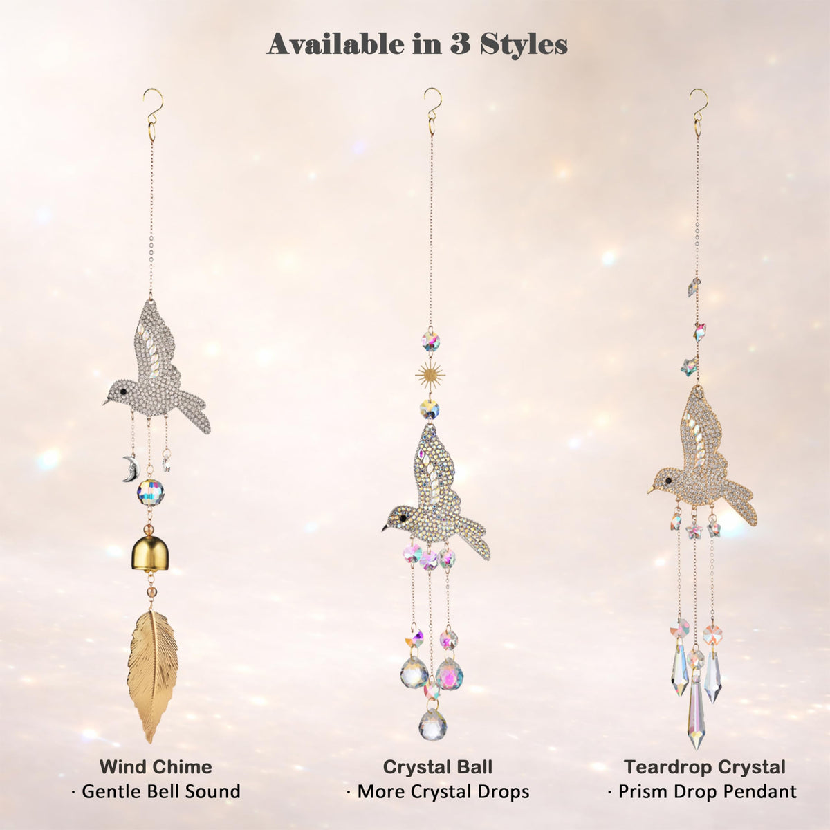 JINYOND Hummingbird Crystal Suncatcher for Window Hanging, Rainbow Maker Prism Ornament with Hook, Sparkling Sun Catcher Decor for Home, Patio, Garden, Bird Lover Gift (Crystal Ball)