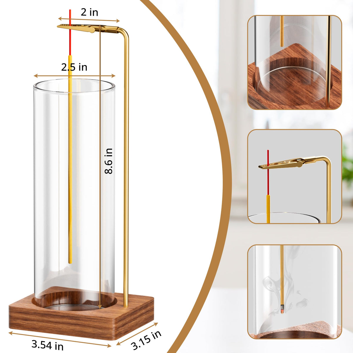 Incense Holder for Sticks, Insence-Stick Holder, Anti-Ash Flying No Mess Incense Burner, Incense Stick Holder with Glass Ash Catcher, for Yoga Spa Meditation Home Decor(2 Pack)