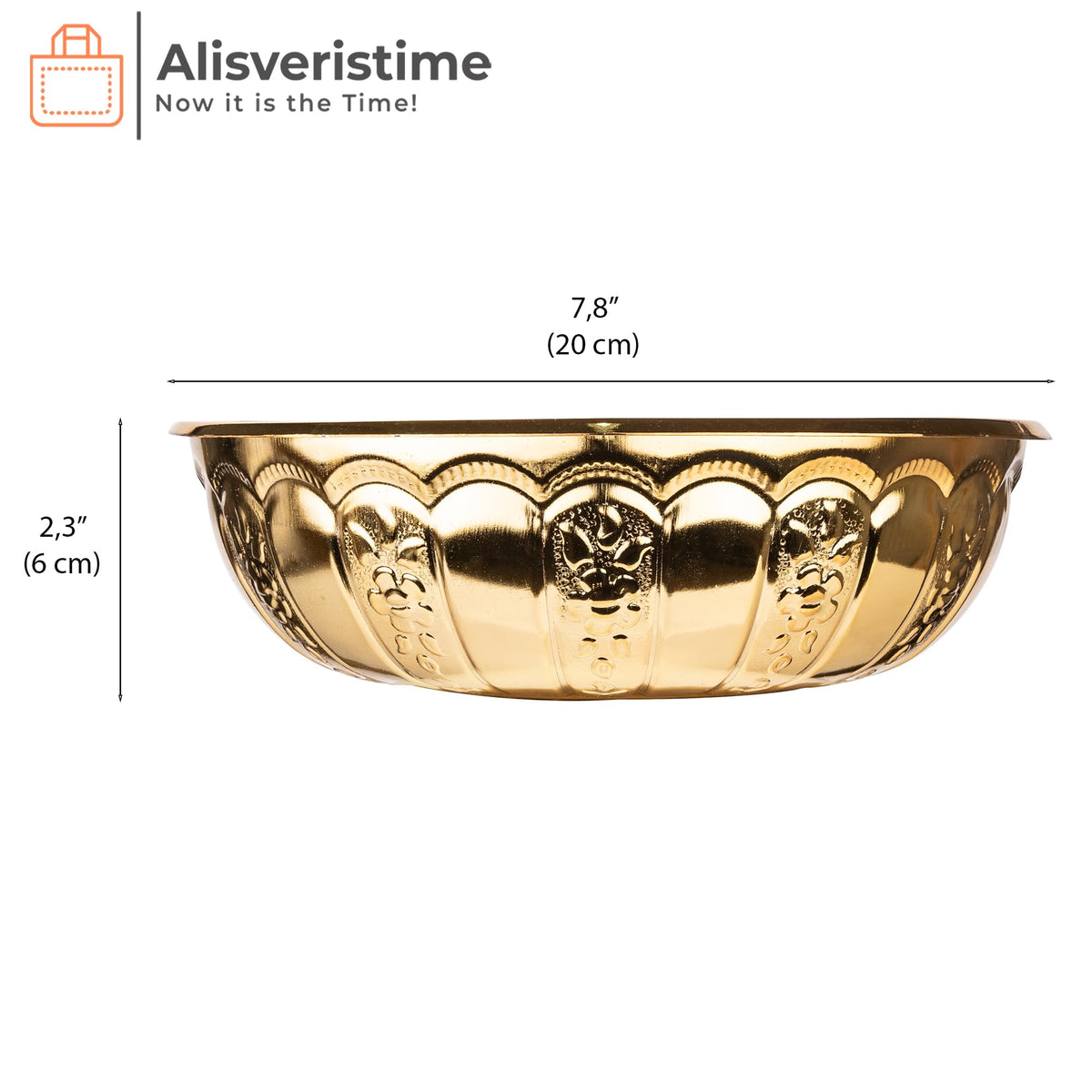 Alisveristime 1.06 Qt Turkish Hammam Bath Bowl, Traditional Metal Construction, Diameter 7.87", Height 2.36" - Multiple Colors Available (Gold)