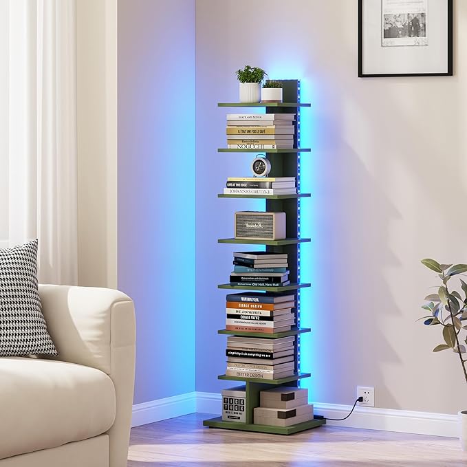 TUTOTAK Narrow Bookshelf, 8-Tier Bookcase