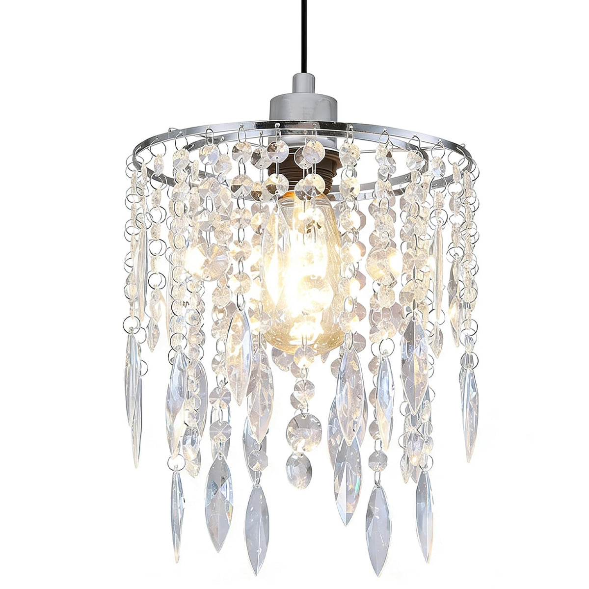H11.81''X D8.66'' Chandelier Shades, Mini Crystal Shade, Acrylic Beaded Hanging Lampshade, Modern Pendant Light Shades, Sparkling Ceiling Decor for Bedroom, Hallway, Bar, Kitchen, Bathroom, 2-Tiers