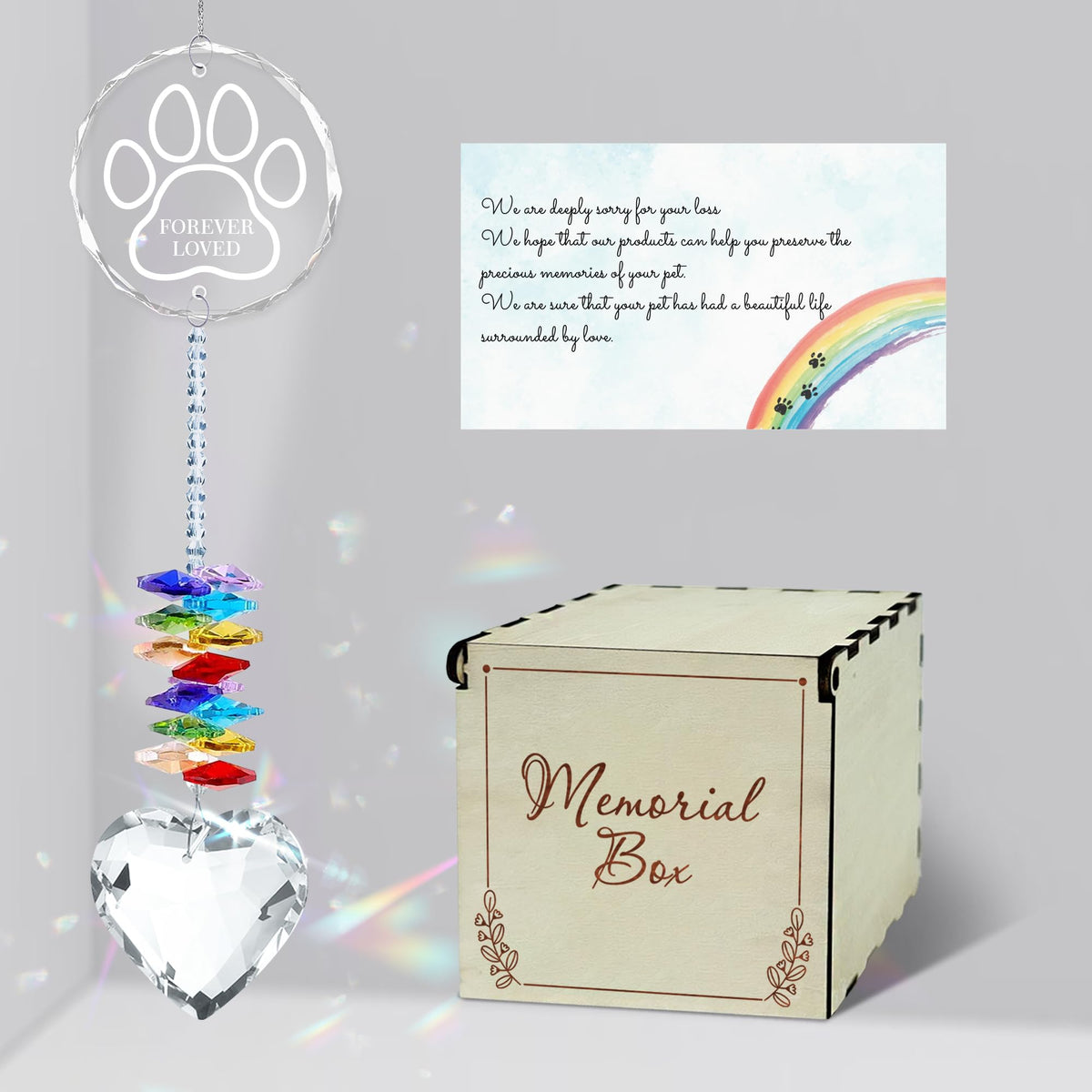Pet Crystal Memorial Suncatcher, Rainbow Bridge Sympathy Gift for Loss of Dog, Cat, Thoughtful Gift for Pet Passed Away, Crystal Ball Window Hanging Suncatcher for Remembrance PS117