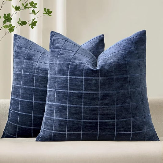 MIULEE Decorative Chenille Check Throw Pillow Covers Vintage Plaid Couch