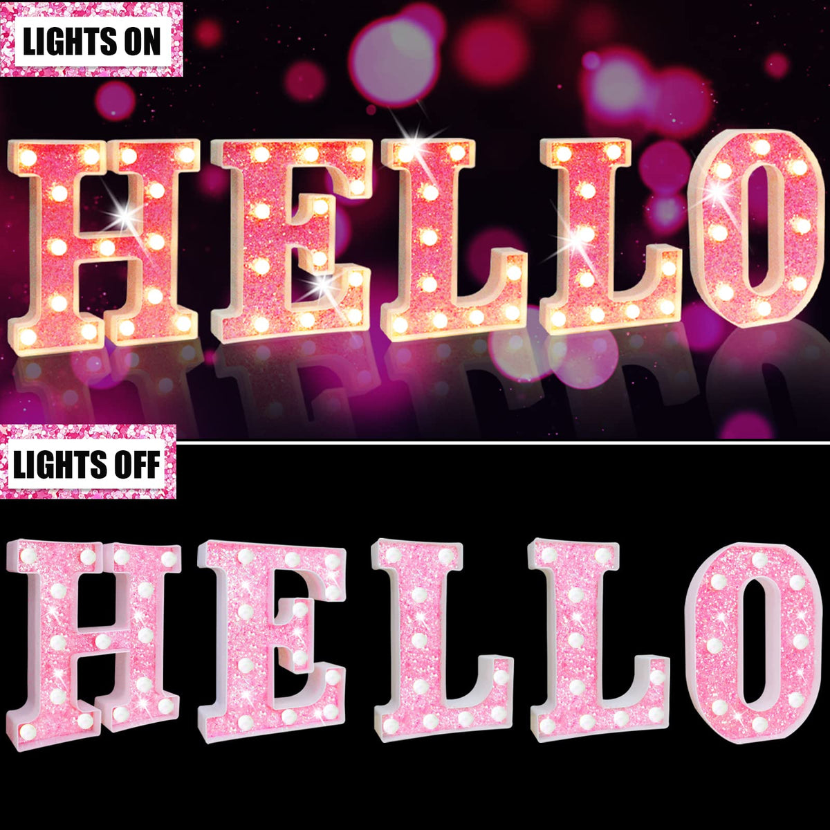 Light Up Letters, Glitter Alphabet Letter Sign Pink LED Marquee Letter Lights Battery Powered for Night Light Girls Bedroom Birthday Party Wedding Home Christmas Decorations Gift for Her-Pink B