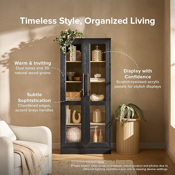mopio Blake Tall Display Cabinet, Kitchen Buffet Pantry Cupboard, Trophy
