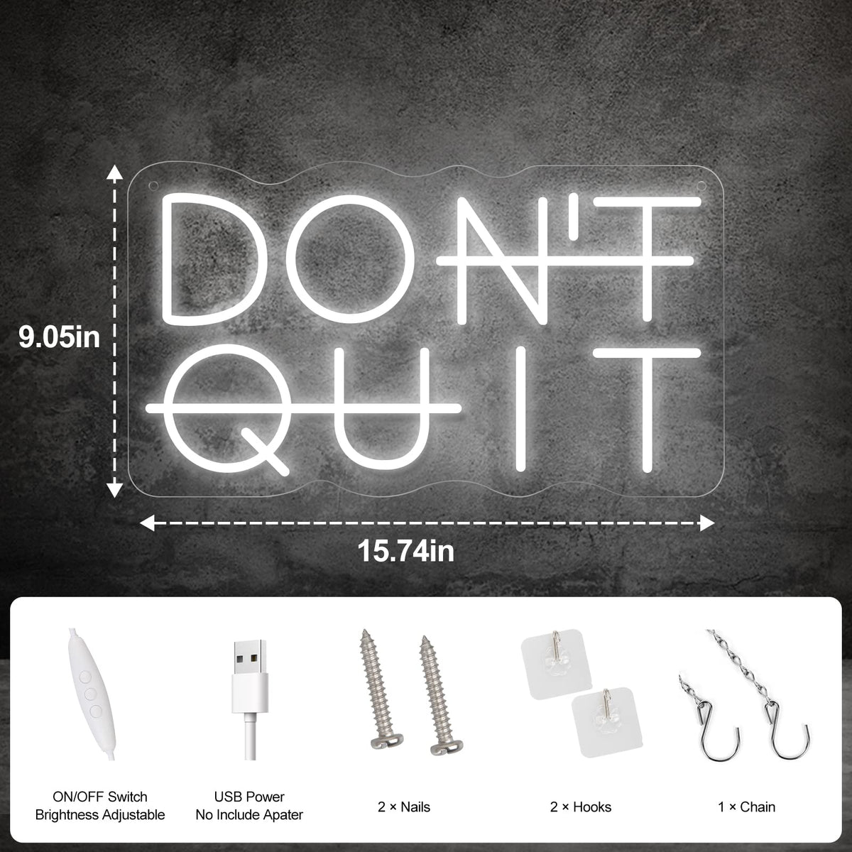 YIKBIK Don't Quit LED Neon Sign for Wall Decor, DO IT Neon Lights Party Decorations, USB Powered Switch Lighting Adjustable for Office, Gym, Man Cave, Gamer Room Decor