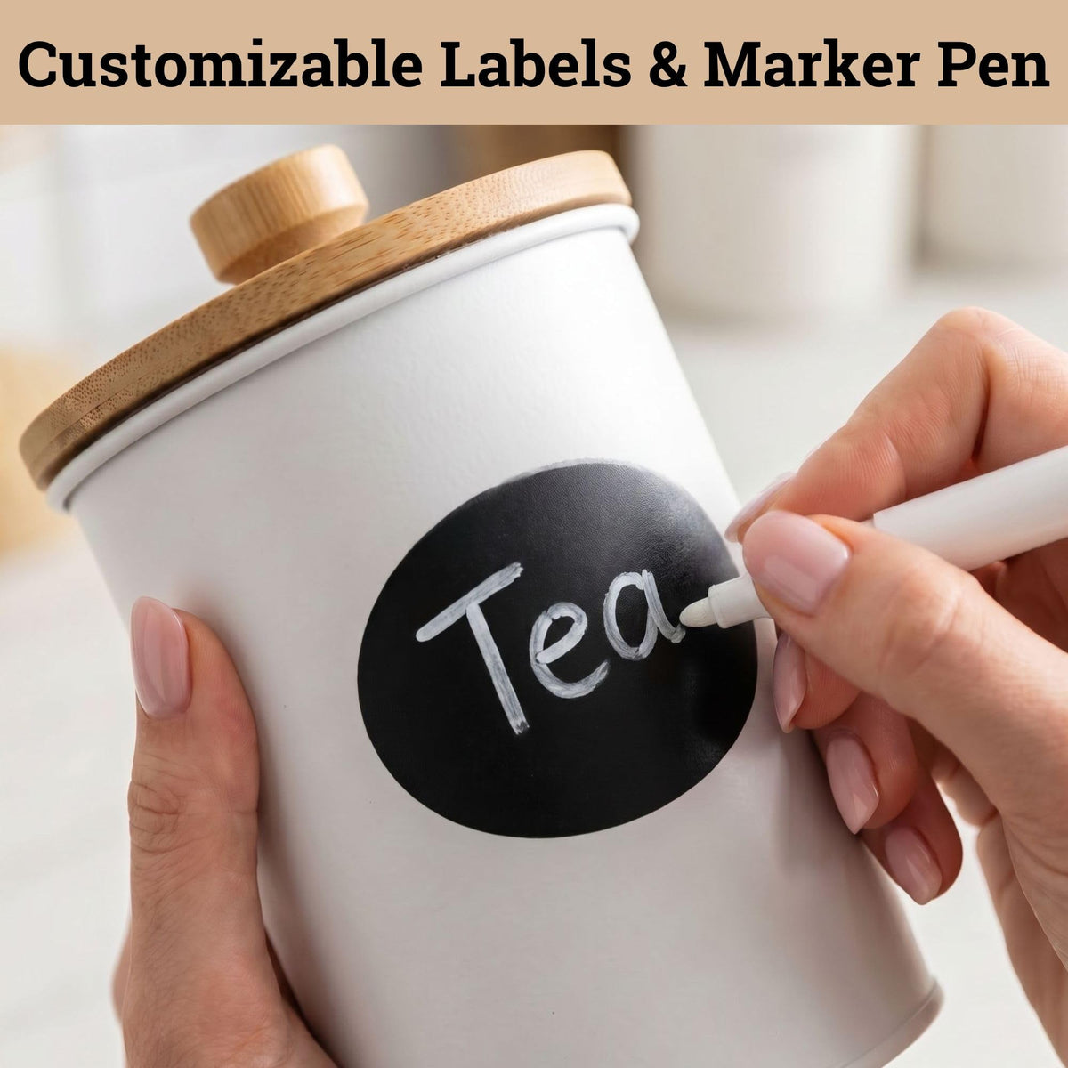 Kitchen Canisters for Countertop Set of 4 with Customizable Chalkboard Labels & Marker Pen - Big Iron Kitchen Canisters with Airtight Lids - White Canister Set - Flour and Sugar Containers Farmhouse