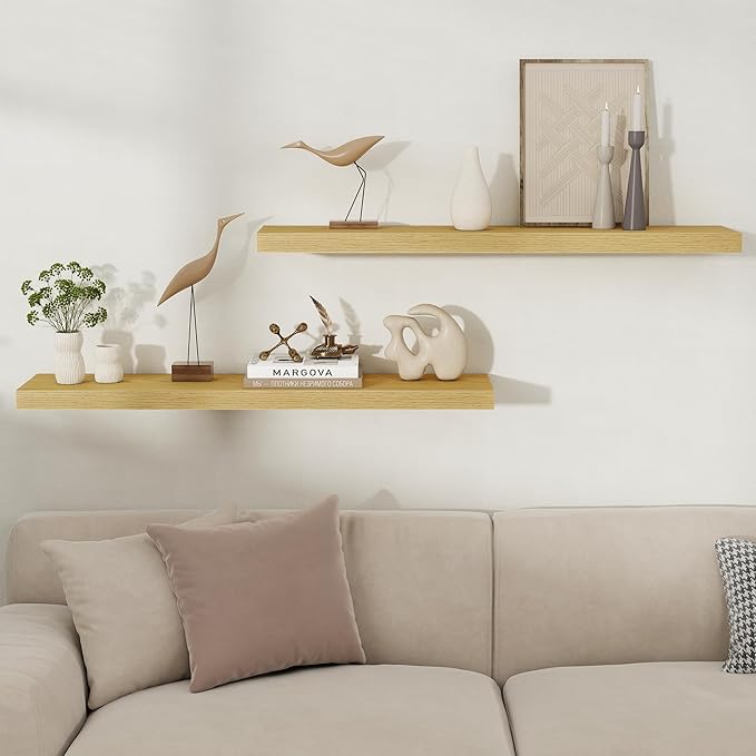 Fun Memories Floating Shelves for Wall, 40 Inch Long Set of 2 Rustic Wood Wall