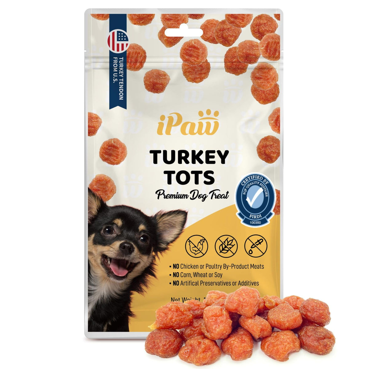 iPaw Turkey Tots Dog Treats for Puppy Training, SQF Certified Human Grade Dog Treat, Hypoallergenic, Easy to Digest (Turkey Tots)
