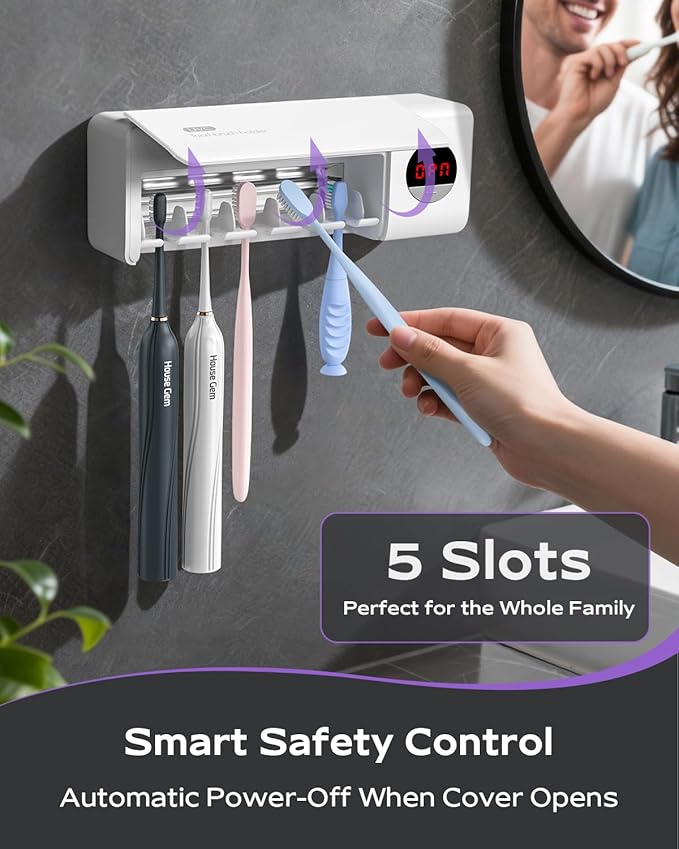 HouseGem Toothbrush Holder, Timer Function, 2000mAh Rechargeable Cordless