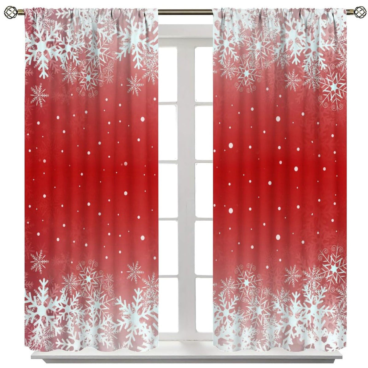 FengMingRui Merry Christmas Snowflakes Curtains for Happy Festival Living Room Bedroom Home Decor Window Drapes 42" W X 45" L