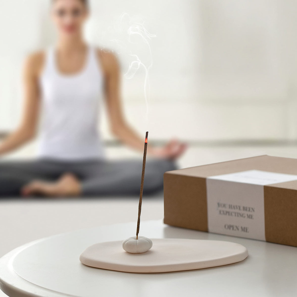 Handmade Incense Holder Irregula Plain Ceramic Stick Incense Holders Pomelo Pumpkin Incense Burner for Home Decor Yoga Meditation Zen (Pomelo White)