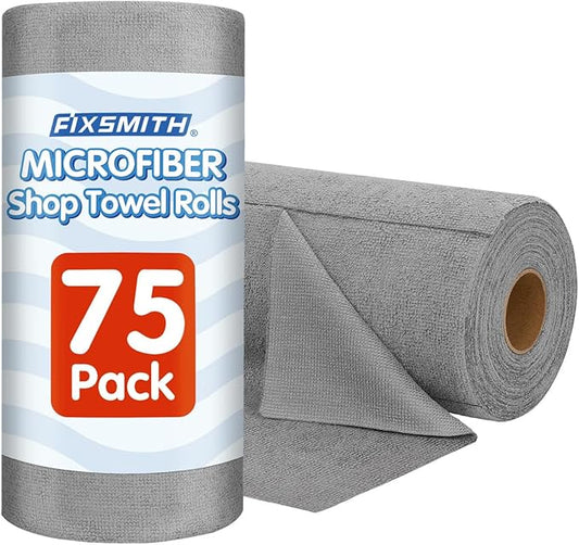 FIXSMITH Microfiber Cleaning Cloth Roll -75 Pack, Microfiber Towel Roll Tear