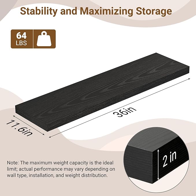 36 Inch Floating Shelves, 12 Inch Deep Floating Shelves
