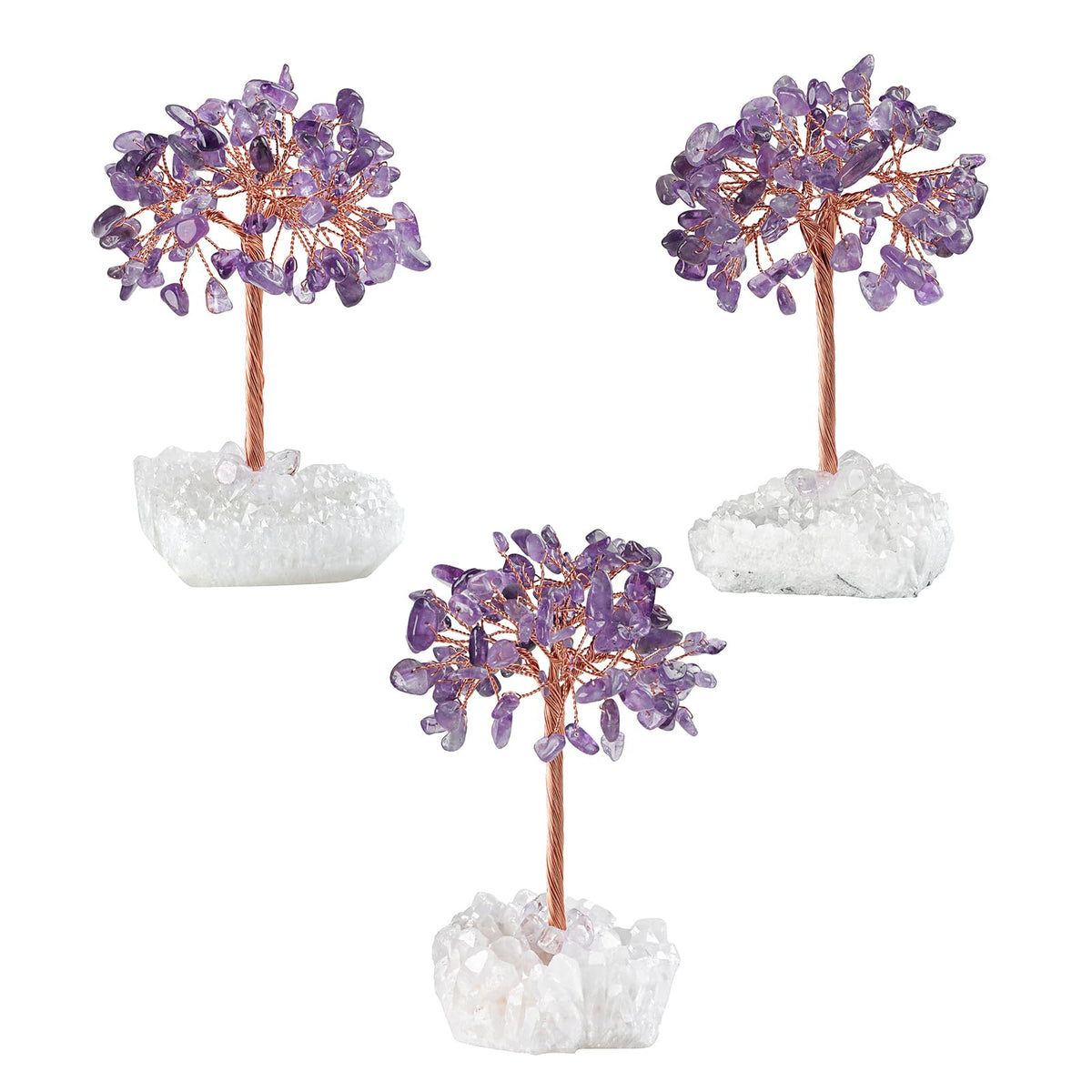 dssmboom Healing Amethyst Crystal Tree on Raw Rock Crystal Cluster Base for Home Office Decor, Handmade Feng Shui Stone Money Tree Bonsai for Wealth and Good Luck