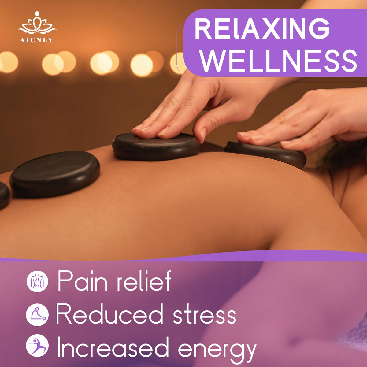 AICNLY 12 Pieces Hot Stone Massage Set-Professional Massage Tool for Spa, Cellulite Massage, Lymphatic Drainage, Relieve Tension and Muscle Pain, Basalt Rocks Premium Set