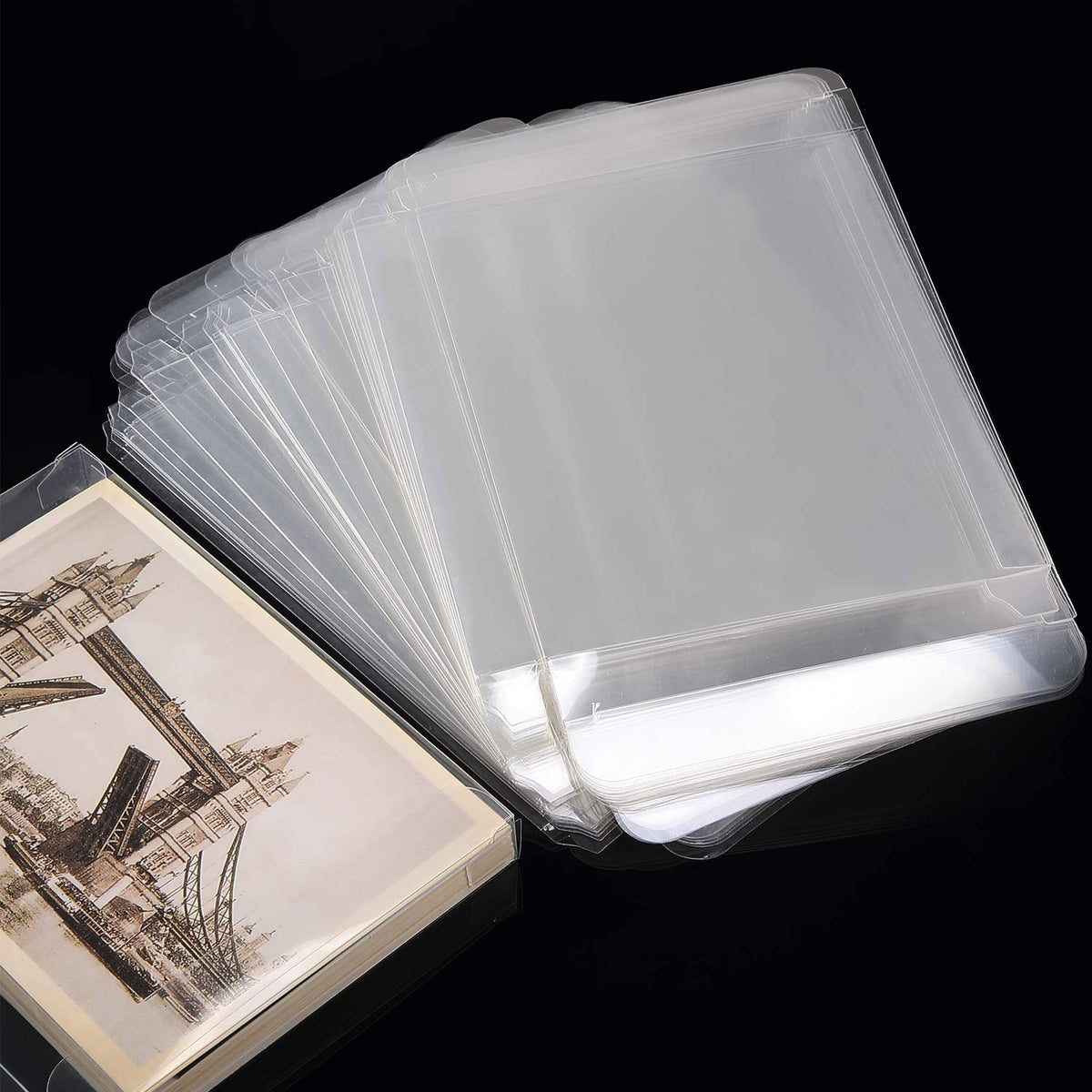 Blulu 100 Packs Clear Plastic Crystal Boxes Transparent Greeting Card Photo Storage Cases Soft Fold Design Protects Letters Photos