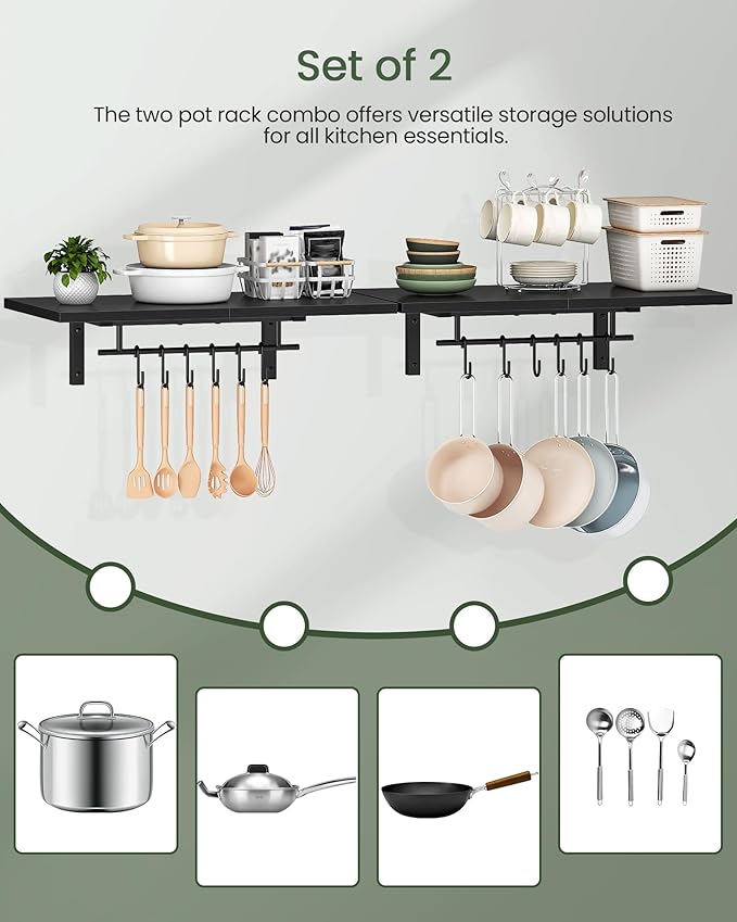 CHOEZON Wall-Mounted Pot Racks, Floating Shelves, Vintage Pot Hangers