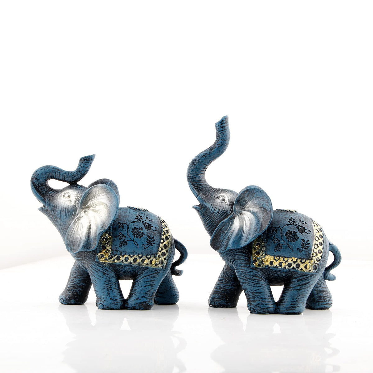 Wisifayardin Blue Thai Couple Elephants Figurines Statues Elephant with Trunk Up Gifts for Desktop Decoration Home Crafts Ornament