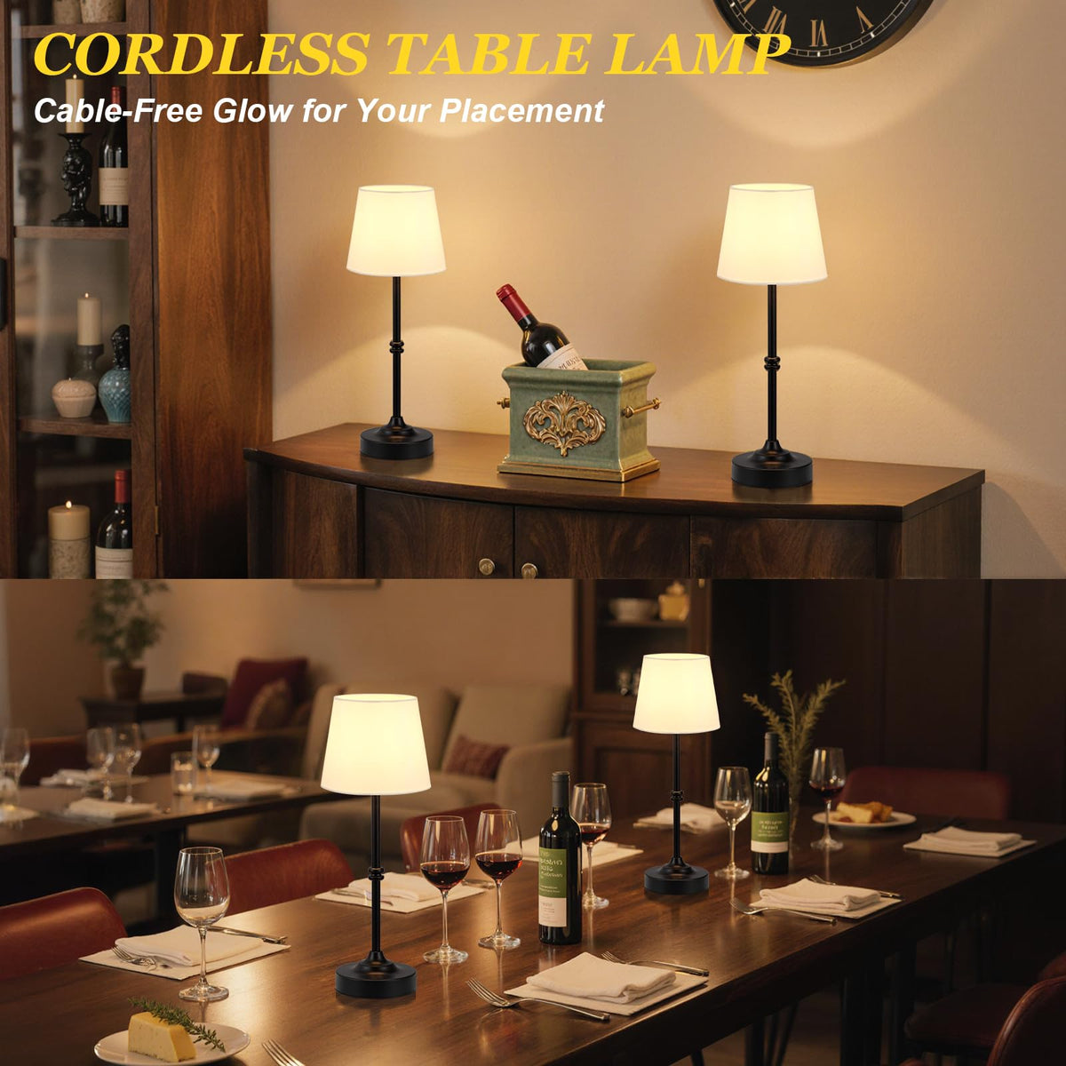 Kakanuo Rechargeable Cordless Table Lamp Black - 2 Pack 4000mAh Battery Operated Lamp, 3000K Warm Light, Touch Control Stepless Dimming, for Bedside, Dining Table, Home Decor