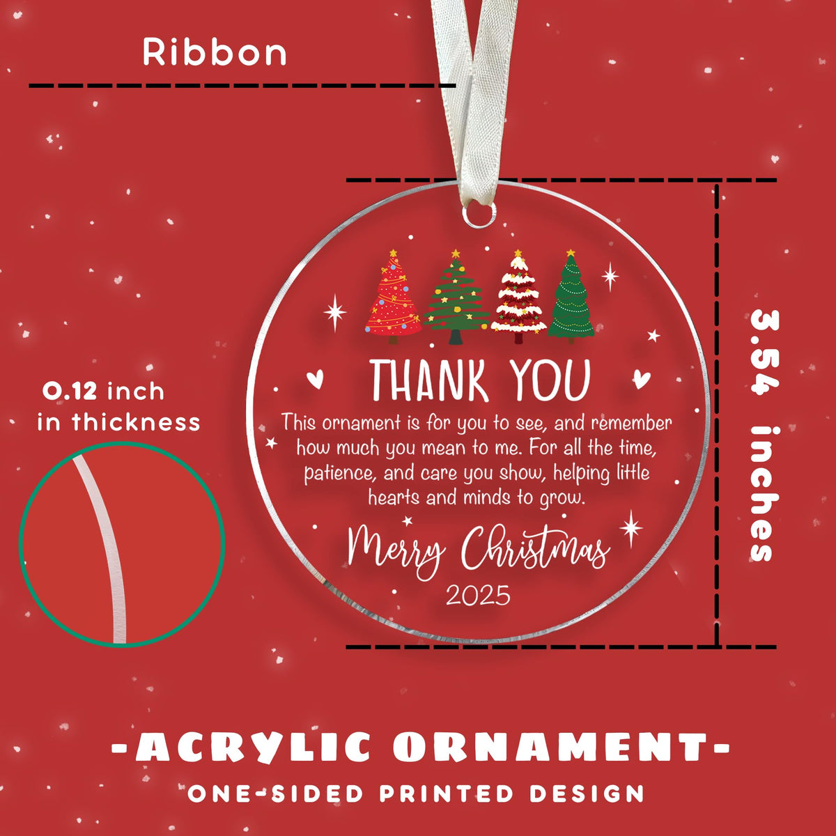 TUMSHANIP Teacher Ornament - Teacher Christmas Ornaments - Teachers Gifts for Women - Teachers Daycare Provider Christmas Ornaments 2025 - Teaching Gifts for Tree - Acrylic Ornament 2025