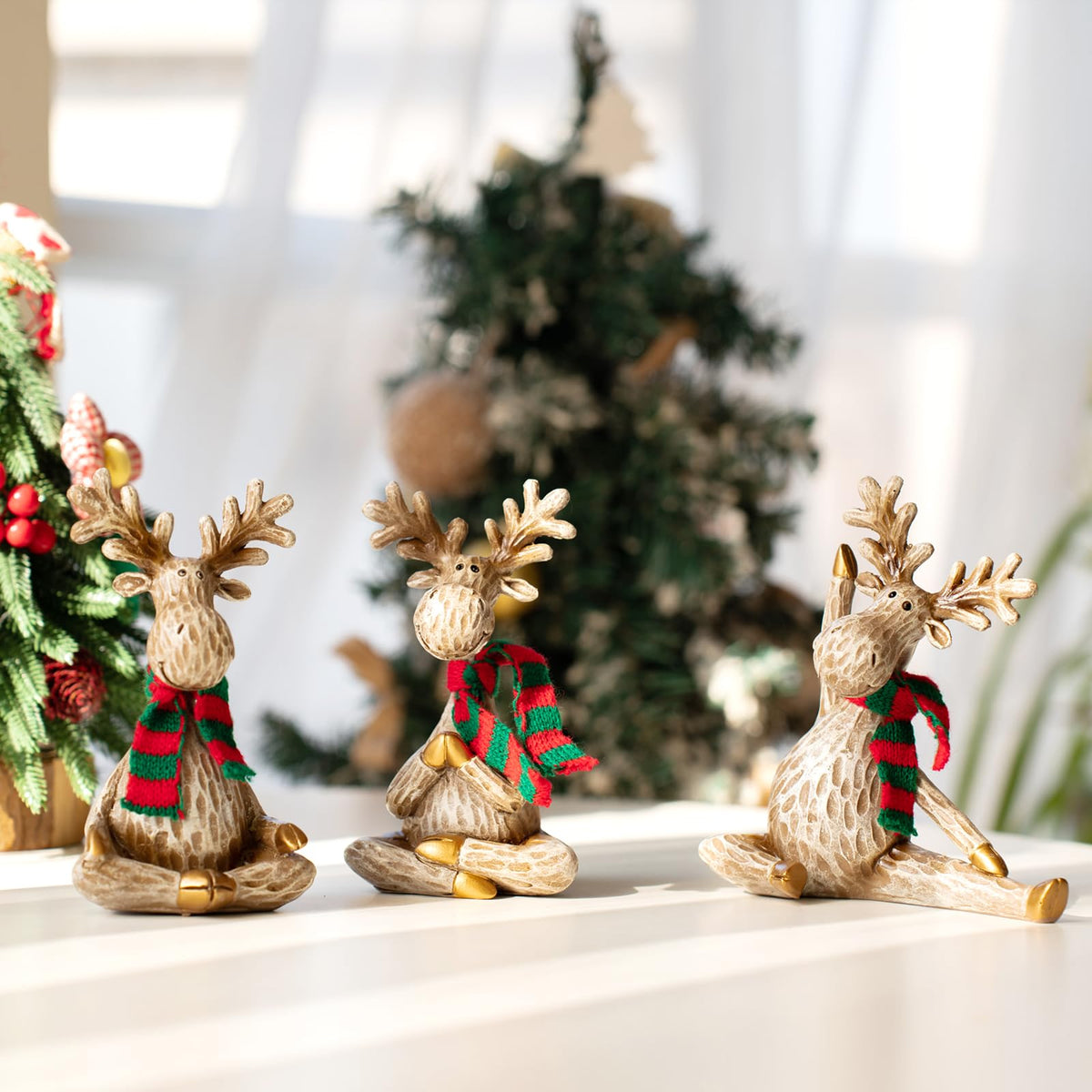 Moose Statue Home Decor.Yoga Decor Set Of 3.Collectable meditation table home decoration Figurines.Moose Figurines For Christmas Gift.Handmade Home Decoration For Living Room. Bring dignity to family.