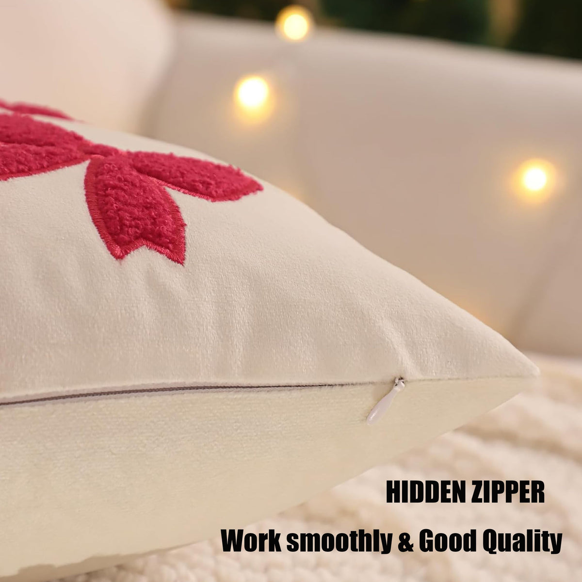 Tosleo Red Bows Pillow Covers 18 x 18 inch Set of 2 Velvet Embroidery Throw Pillow Cover Merry Xmas Party Decor Pillowcase Winter Holiday Cushion Case