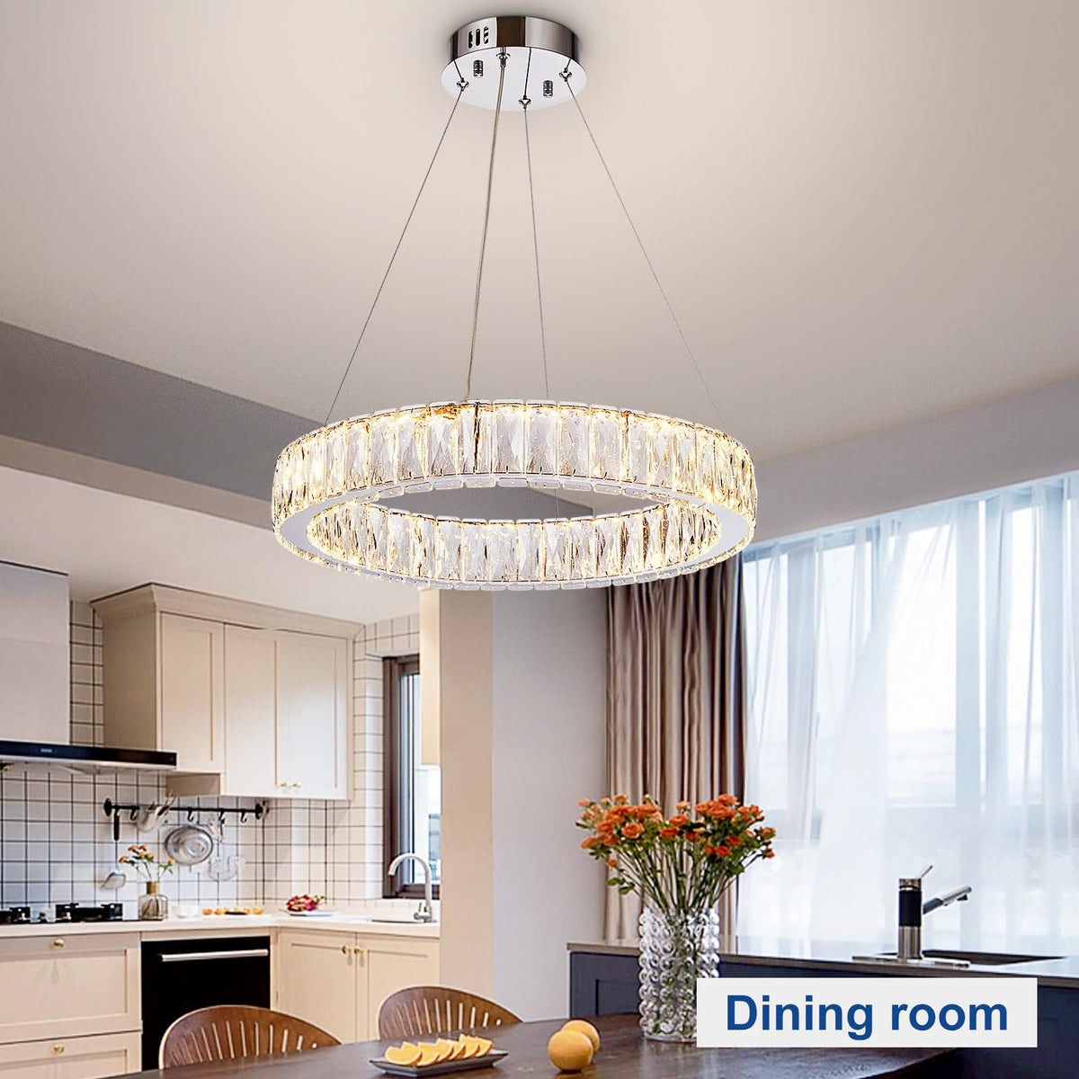 Depuley Modern LED Crystal Chandelier: 19.7" Ring Dimmable Pendant Light Adjustable for Dining Room - 30W Round Crystal Chandeliers for Bedroom Kitchen Over Table Living Room Porch Foyer