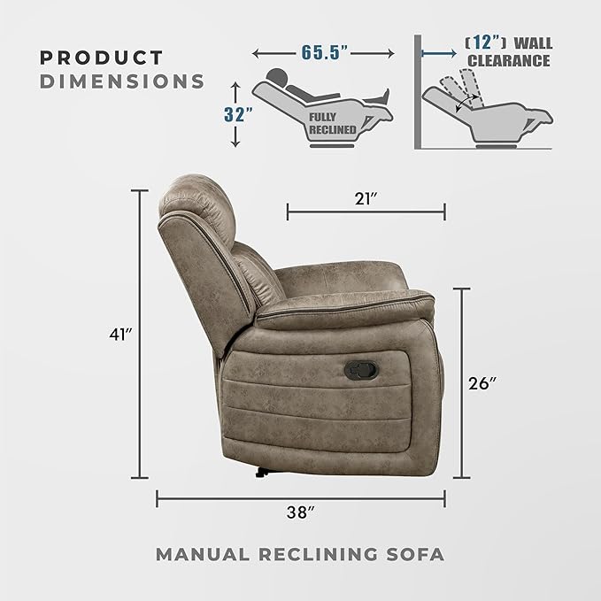 Lexicon 83.5" W Manual Double Reclining Sofa, Polished Microfiber Recliner Sofa