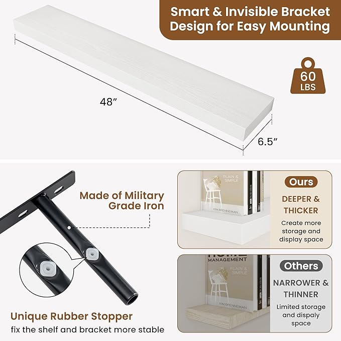 fuqing Floating Shelves for Wall, Wall Mounted Wood Floating Shelf