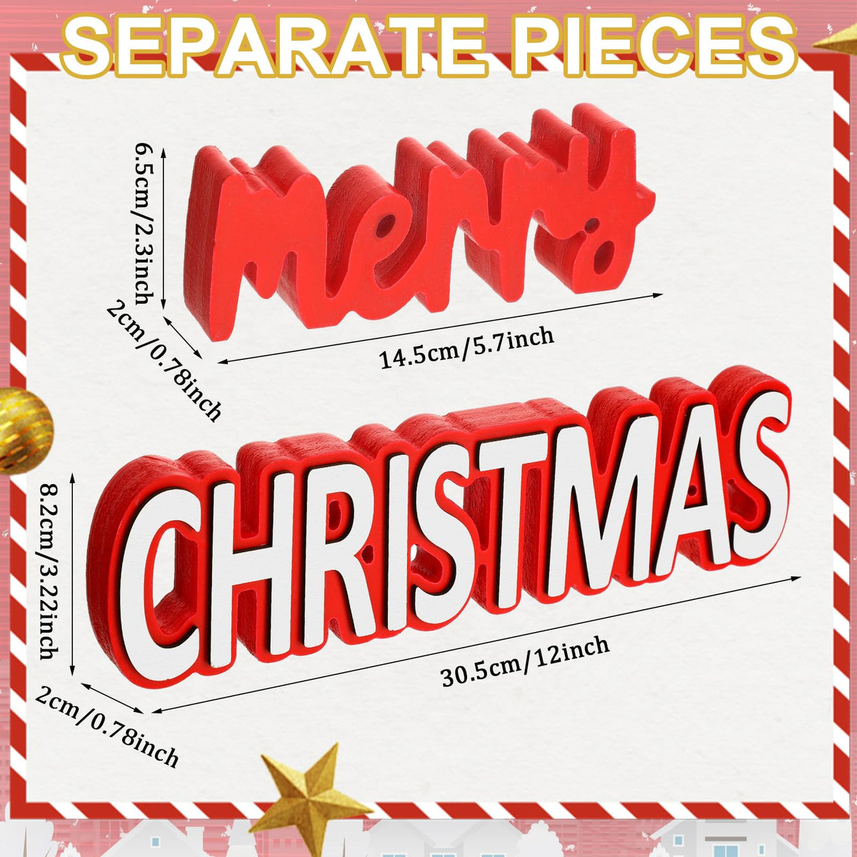 Burbell 2 Pcs Merry Christmas Wooden Signs Red Christmas Table Decoration Xmas Tiered Tray Decor Freestanding Sign for DIY Xmas Home Tabletop Centerpiece Mantel Fireplace