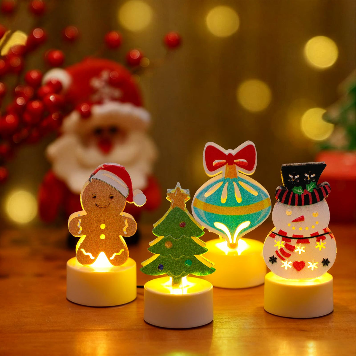Sariiraw Christmas Tealight Candles, 6PCS Flameless LED Tea Lights with 6 Festive Designs Battery Operated for Holiday Table Centerpiece Decor