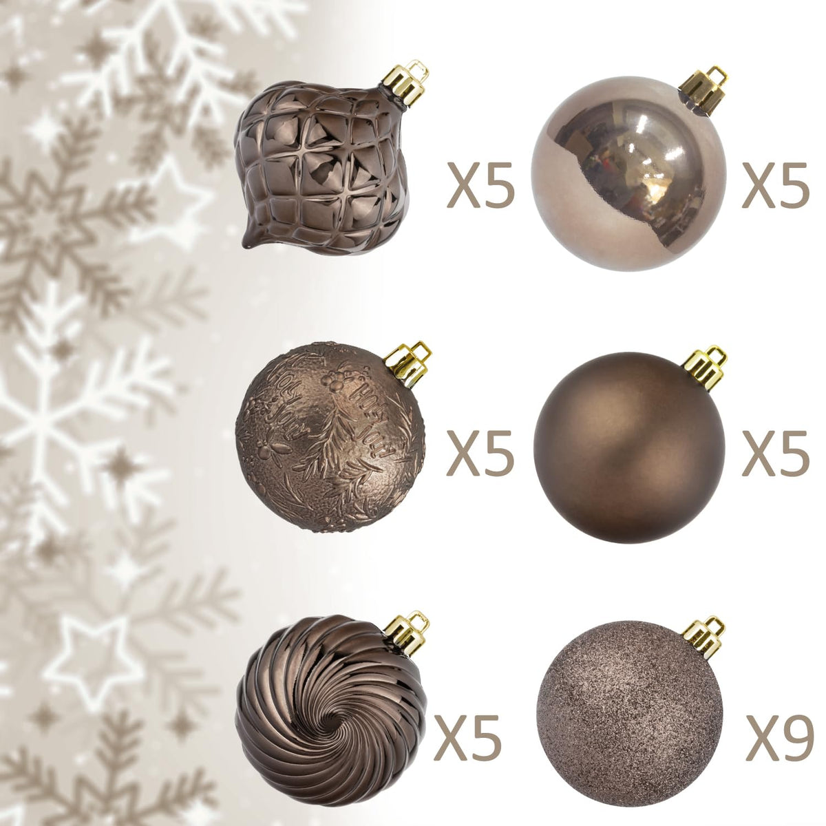 KI Store Coffee Brown Christmas Balls 34pcs 2.36-Inch Christmas Tree Decoration Ornaments for Xmas Tree Holiday Wreath Garland Decor Ornaments Hooks Included