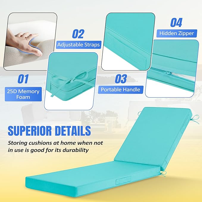 Basic Beyond Chaise Lounge Cushions Outdoor, 3-Layer Waterproof Outdoor