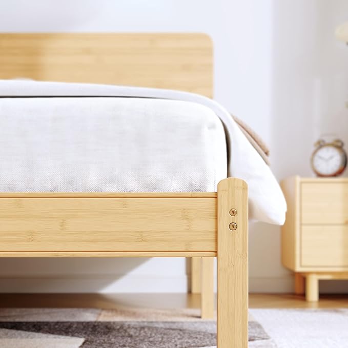 BOSRII 12in High Solid Bamboo Wood Platform Twin Size Bed Frame