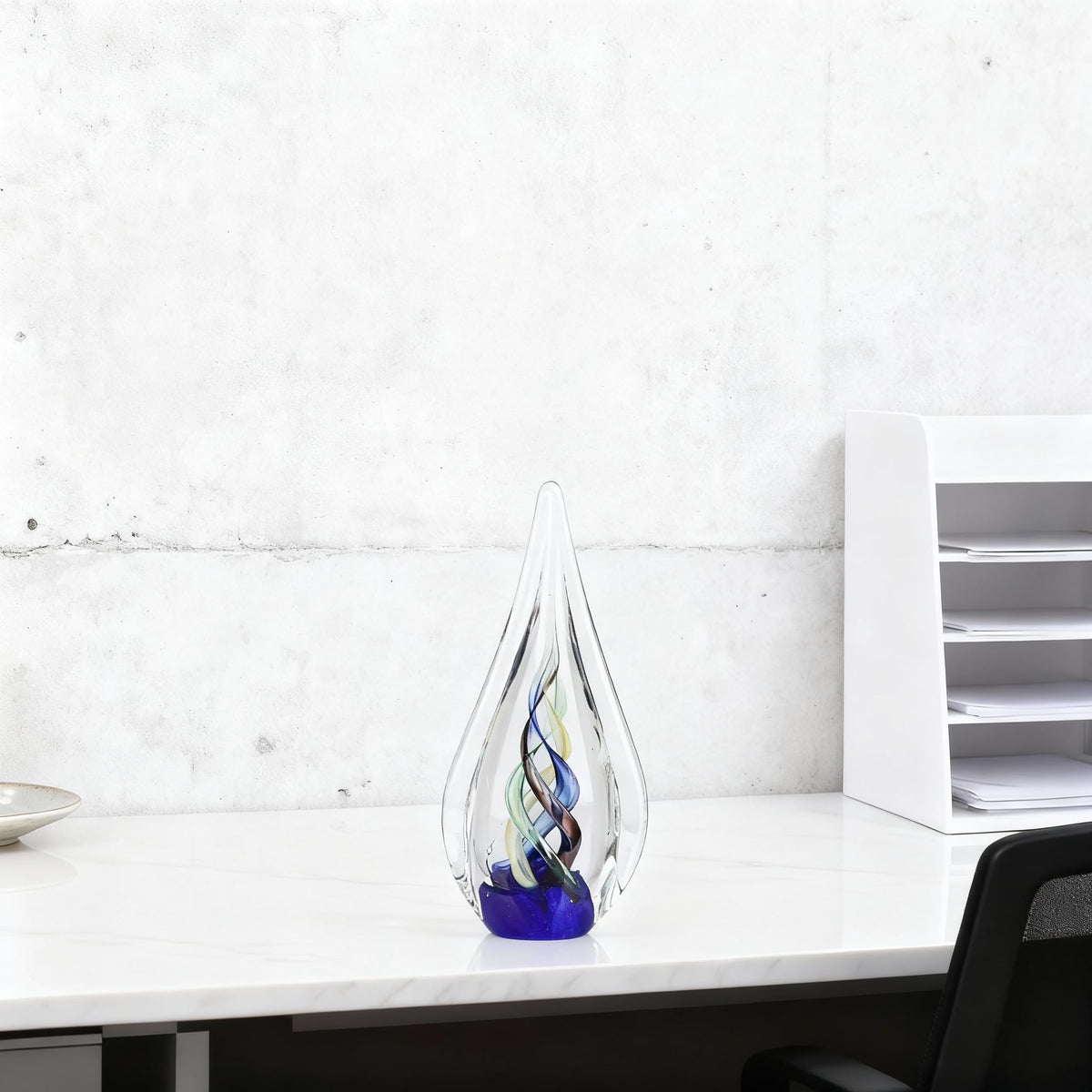 DOVDOV Blown Glass Sculpture, Blue Glass Art Collection Statue, Unique Mediterranean Water Drops Decorative Statue for Office, Bookshelf, Dresser, Living Room Coffee Table, Mantelpiece Filler