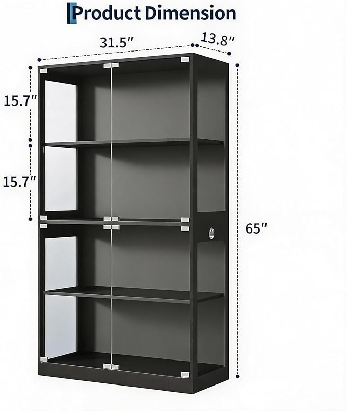 IDEALHOUSE Glass Display Cabinet 4-Tier, Curio Cabinets