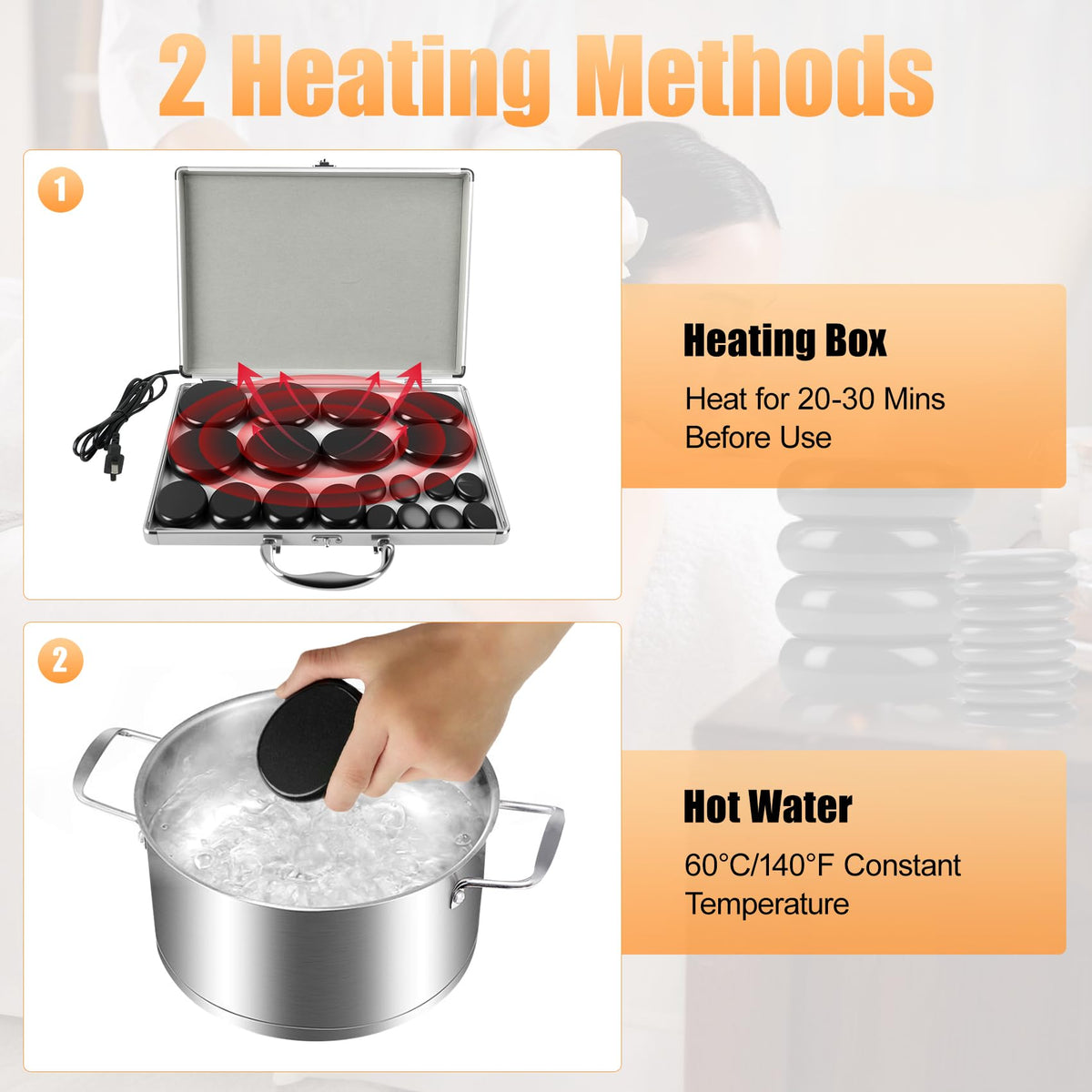 Hot Stones Massage Warmer Kit, 20Pcs Hot Stones Massage Set Portable Hot Stone with Heater, Basalt Hot Rocks Massage Stone, Professional Massage Tools for or Home SPA, Relaxing, Healing, Pain Relief