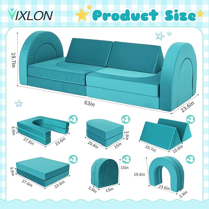 Modular Kids Play Couch for Toddlers 1-3, Toddler Couches That Fold Out