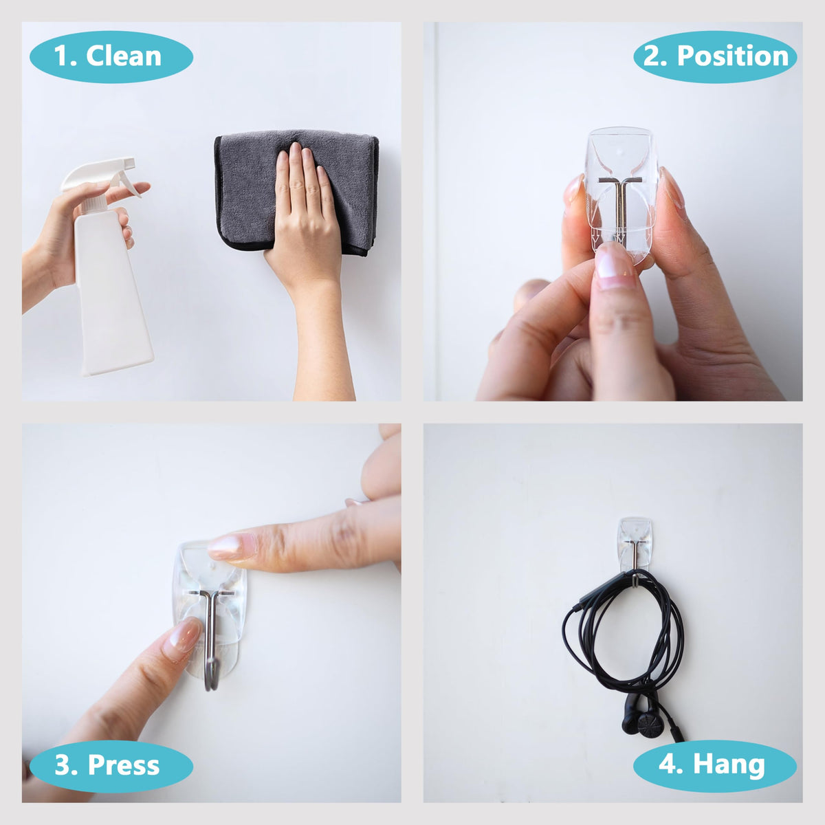 MOVELYST Medium Clear Wall Hooks, 36 Hooks+48 Removable Strips, Wire Hooks with Adhesive Strips Damage-Free, Utility Hooks Heavy Duty, No Tools Wall Hooks for Hanging, Value Pack