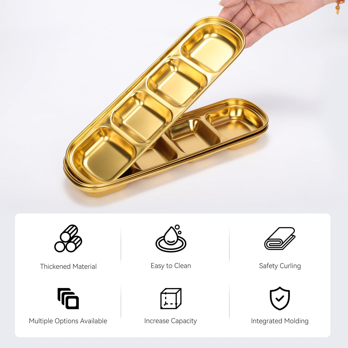 drizzle 3PCS Sauce Dish Stainless Steel Gold Soy Tomato Sauce Salt Vinegar Sugar Spices Flavor Condiment Dip Bowls Korean BBQ Home Kitchen Plates