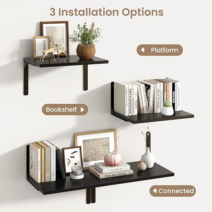 Fun Memories Floating Shelves for Wall, 12 Inch Deep Floating Shelves Set of 2