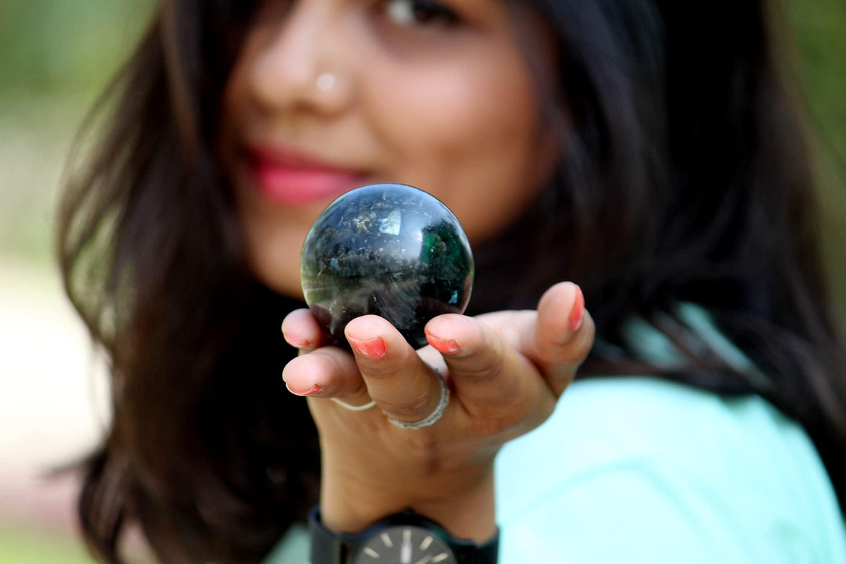 Jet Larvikite Crystal Ball 50-55 mm – Natural Healing Stone Sphere for Meditation, Reiki, Energy Balancing, Home Décor, Protection & Spiritual Growth
