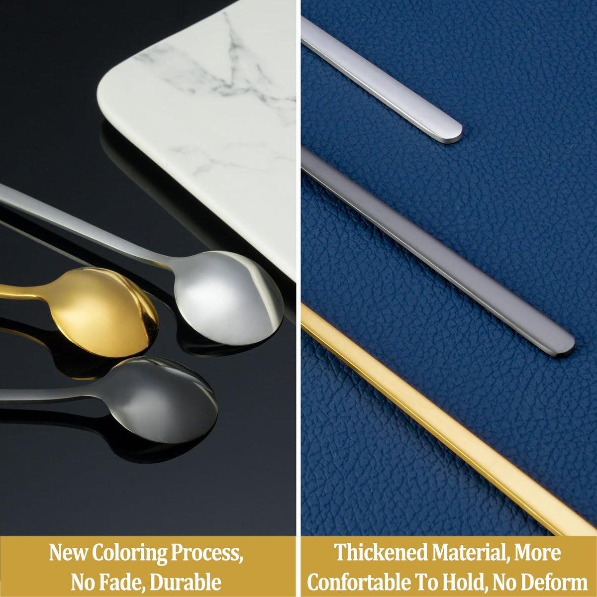 12 Pcs Coffee Spoons Set, 6.7" Gold Tea Spoons Long Handle, Gold Small Teaspoons, Stainless Steel Espresso Spoon, Long Spoon for Stirring, Coffee Bar Accessories (Pack of 2)